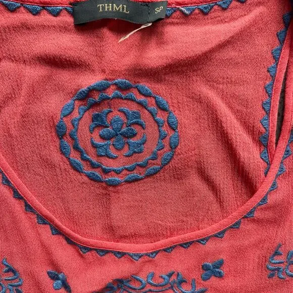 THML Boho Embroidered Medallion Tank Top Coral Pink | Women’s Small - Picture 3 of 4
